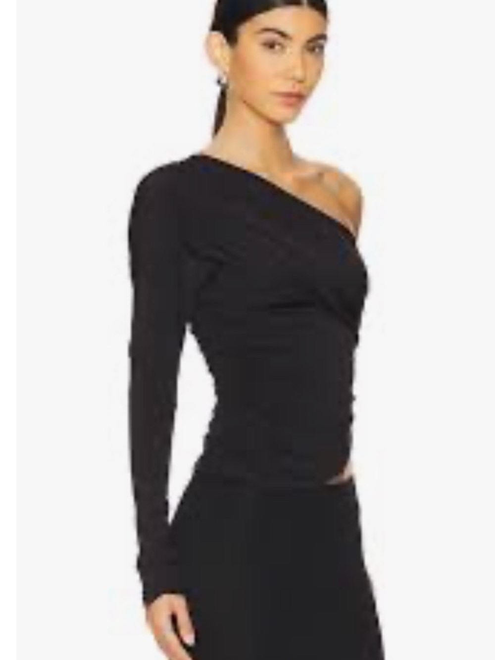 Nwt Prettylittlething Black One Shoulder Ruched Side Top